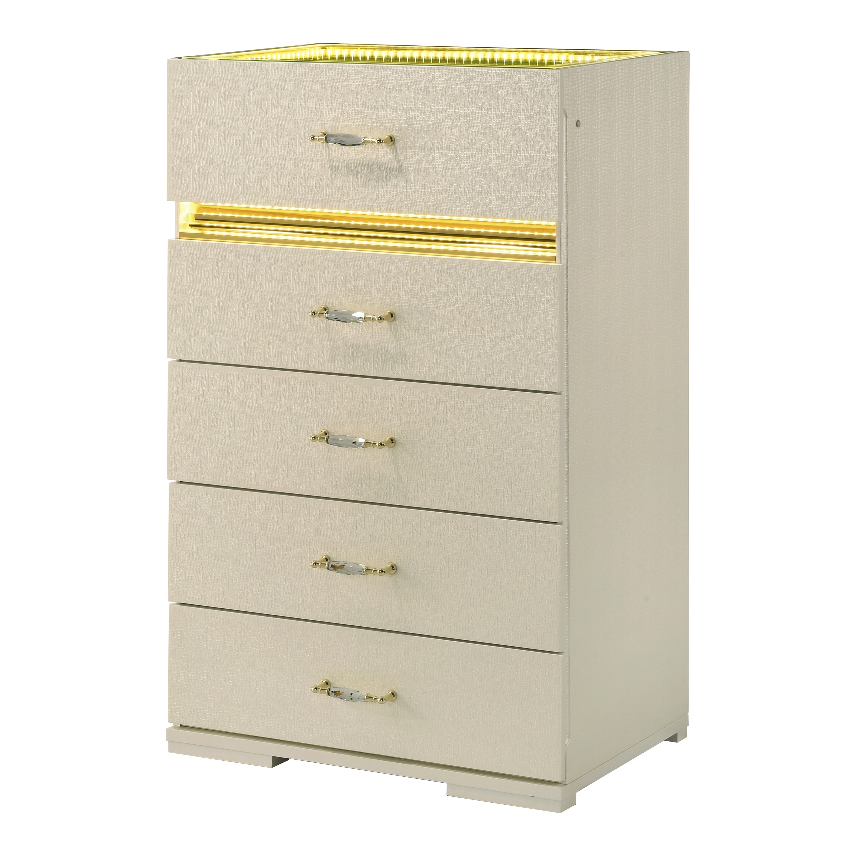 Furniture of America Saven Modern Beige Solid Wood 5-Drawer Chest with LED Light