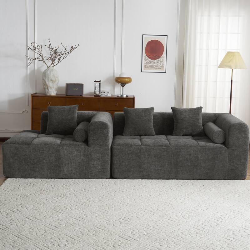 101.2" Sectional Sofa Full-Compressed Sofa Modular Sofa Couch Free-combined Sofa with Deep Seating and Two Side Pockets