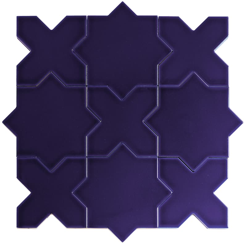 Siena 5" Star with Cross Glossy Ceramic Wall and Floor Tile (10.76 sq ft/case) - 54 Pack - Cobalt Blue