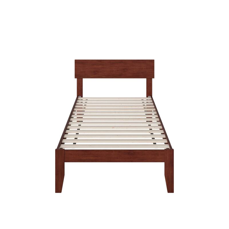Twin XL Platform Bed - Walnut Modern Bed with Headboard & Slats - No Box Spring Needed