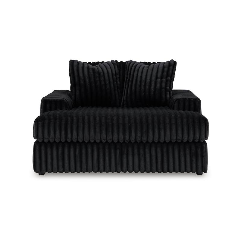Addy Oversized Chaise, Black Jumbo Corduroy Fabric, 2 Pillows, 68 Inch