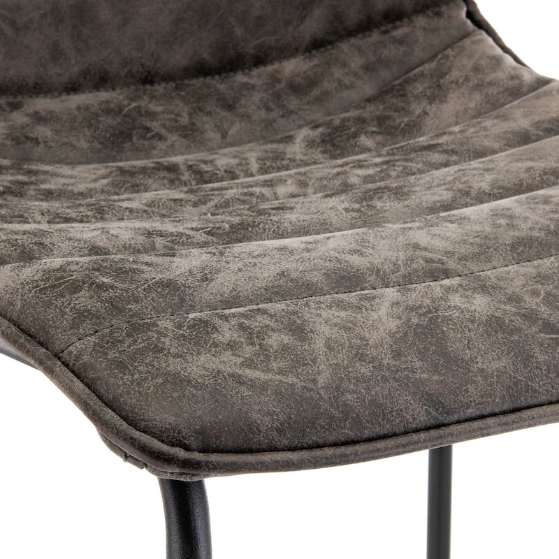 LeisureMod 29.9" Leather Bar Stool Black Iron Base & Footrest - Grey - 21"Dx19"Wx43"H