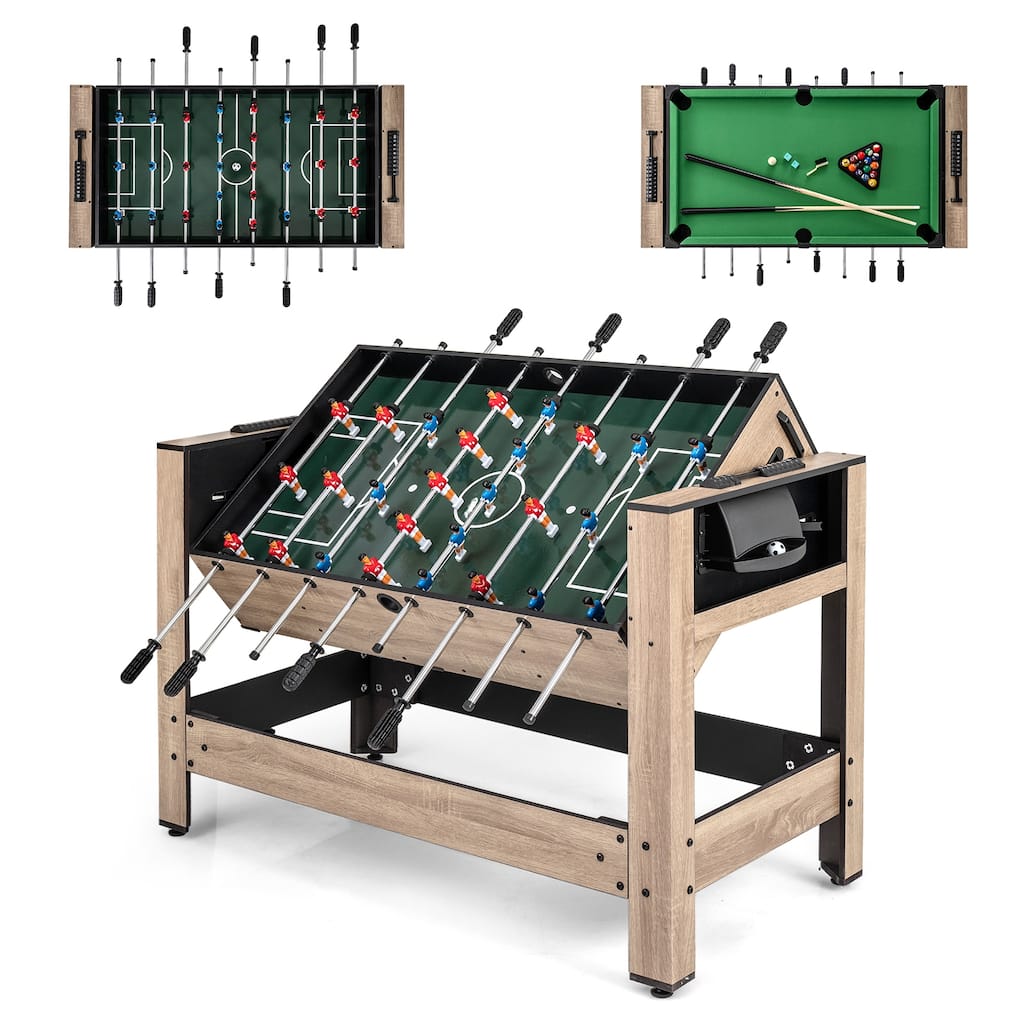 Gymax 2-in-1 Swivel Game Table 49'' Foosball Pool Billiards