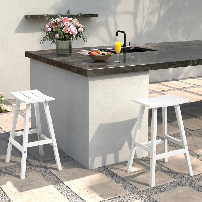 Laguna Hdpe All Weather Outdoor Patio 24" Saddle Seat Counter Stool (Set Of 2)