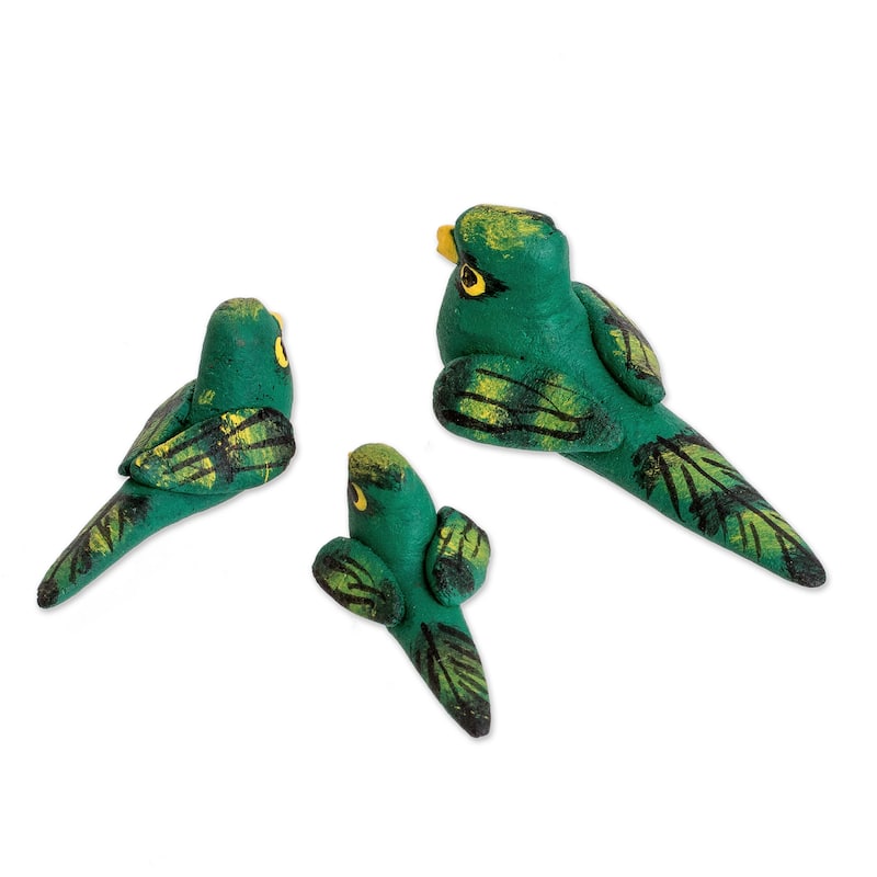 Novica Handmade Quetzal Family Ceramic Figurines (Set Of 3)