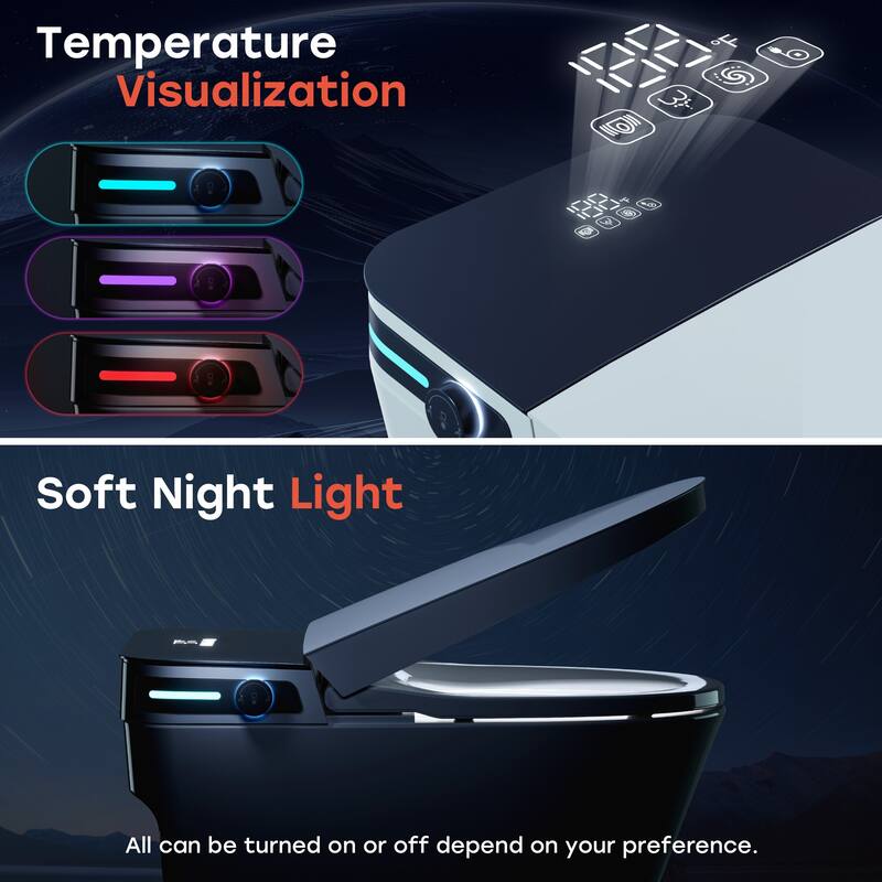 HOROW 10 Inch Rough In Tankless Elongated Smart Bidet Toilet 1.27 GPF White with Auto Open Close Foot Sensor and Ambient Light