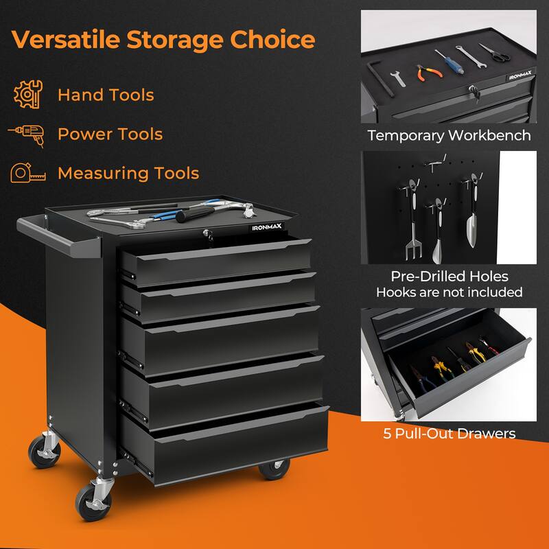 Gymax Rolling Steel Tool Chest 5-Drawer Tool Storage Cabinet Central