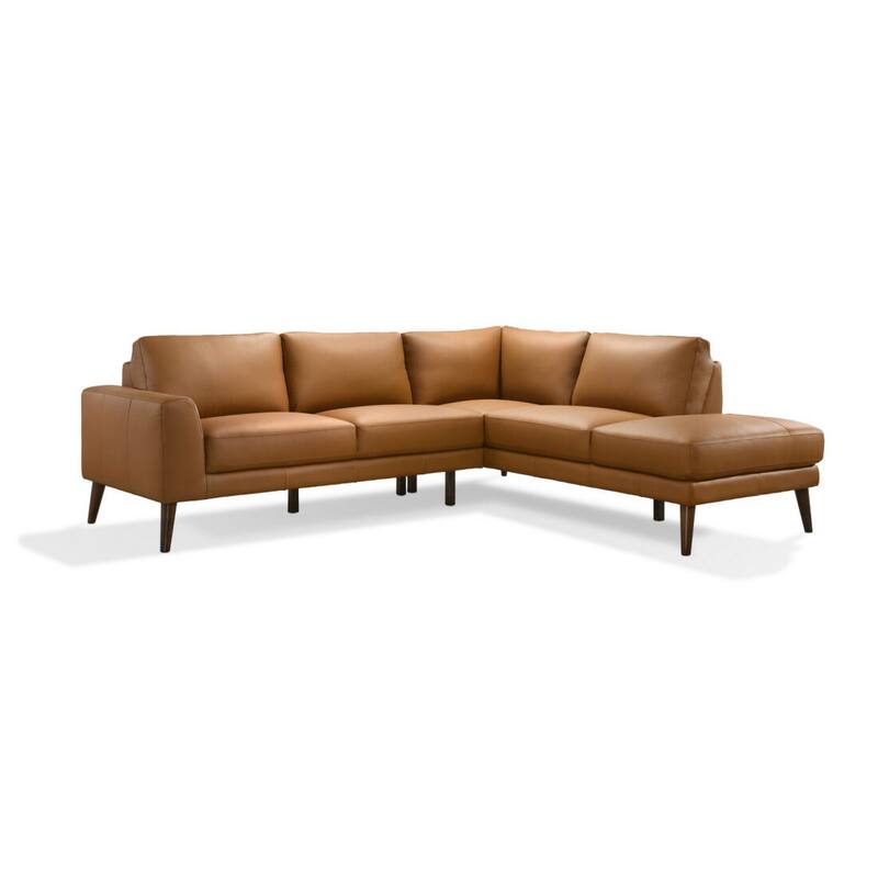 Jen 100 Inch Modern Sectional Sofa with Right Chaise, Brown Genuine Leather