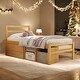 preview thumbnail 2 of 13, Natural Twin Size Wood Platform Bed with Storage Shelves and 2 Under-bed Storage Drawers for Added Convenience