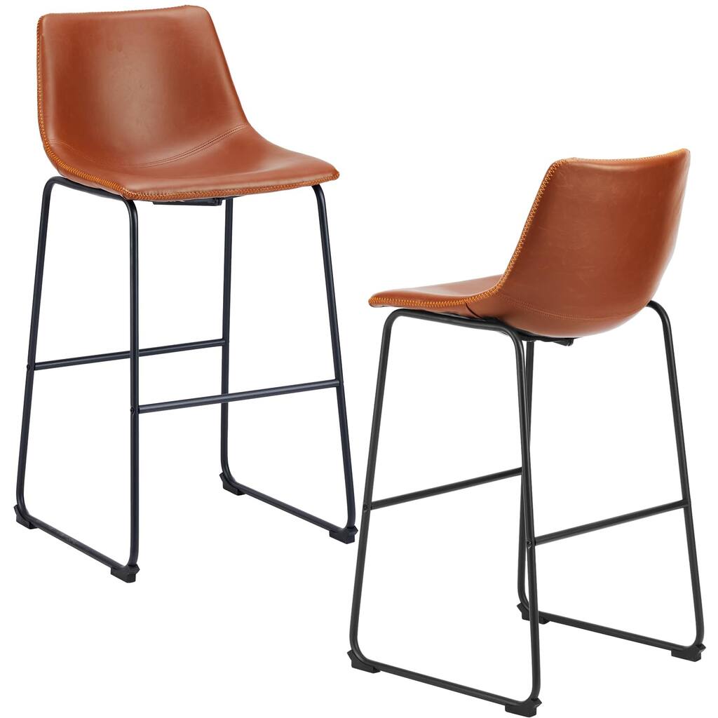 30 Inch Counter Height Bar Stools Set of 2, Modern Faux Leather High Barstools with Back and Metal Leg, Bar Chairs