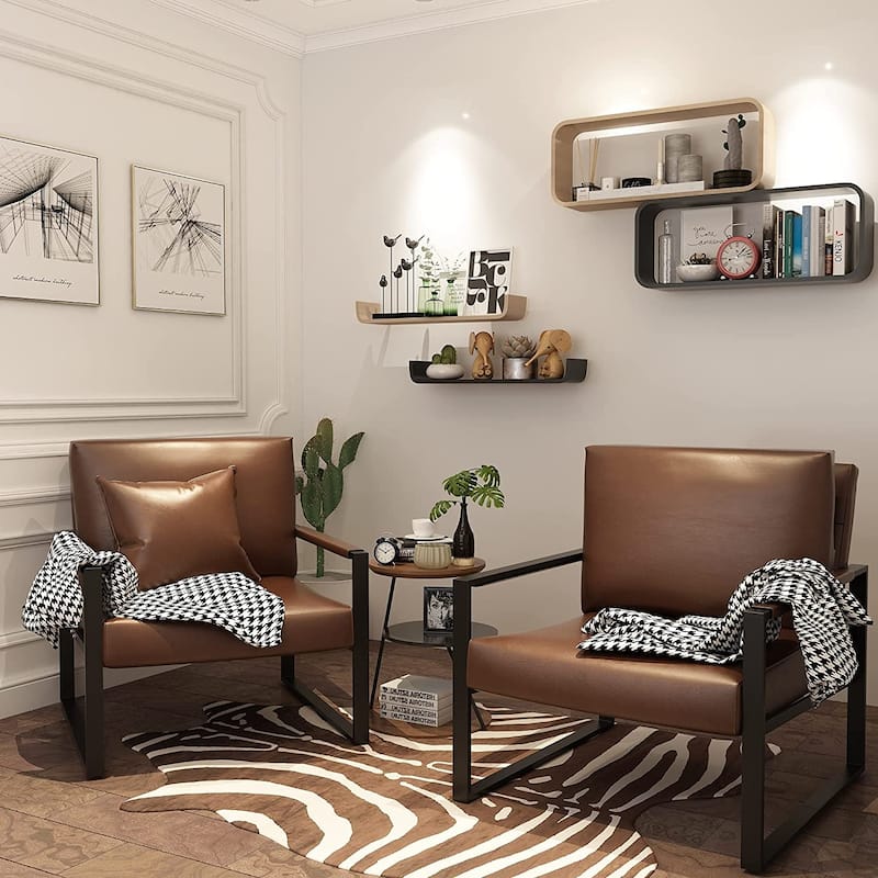 Mieres Mid-Century Style Faux Leather PU Accent Chair, Armchair with Steel Frame