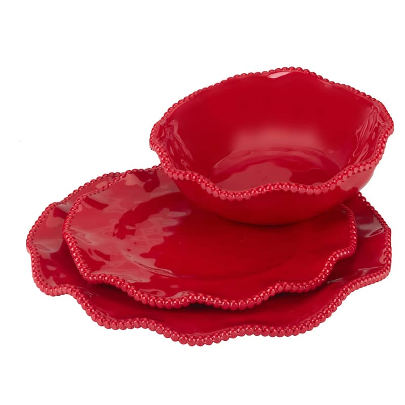 Certified International Perlette Red 12 pc Melamine Dinnerware Set, Service for 4 - 11" Diameter x 1.25"