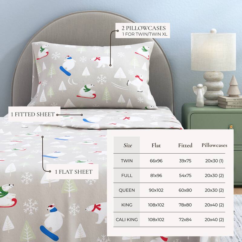 Linery & Co. Ultra-Soft Turkish Cotton Flannel Christmas Print Sheet Set