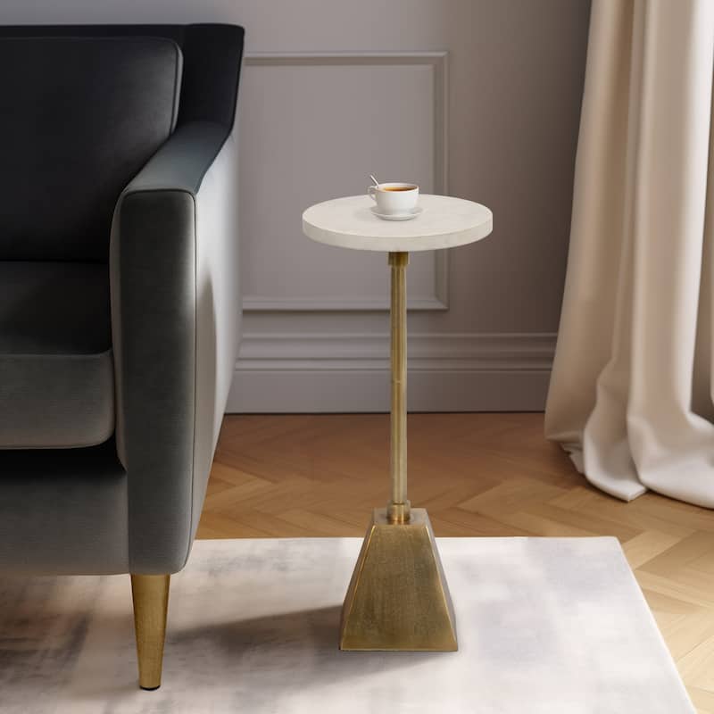Metal 23"H Round Drink Table in Gold/White with Aluminum/Stone Construction for Stylish and Practical Bedroom, Living