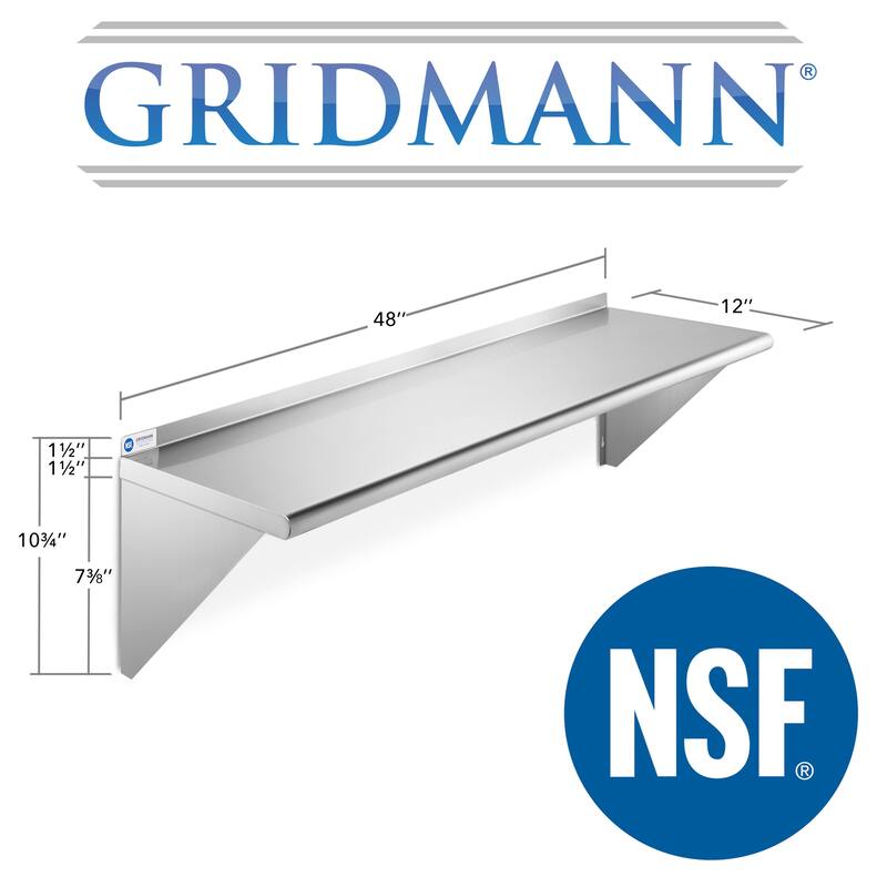 48 x 12in NSF Stainless Steel WallMount Shelf - 12" x 48"