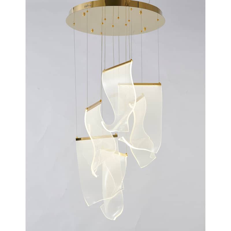 6-Light Gold LED Chandelier With Acrylic Pendants