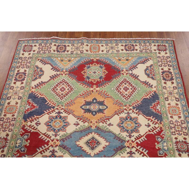 Multi-Color Kazak Oriental Area Rug Handmade Wool Carpet - 4'11" x 6'7"