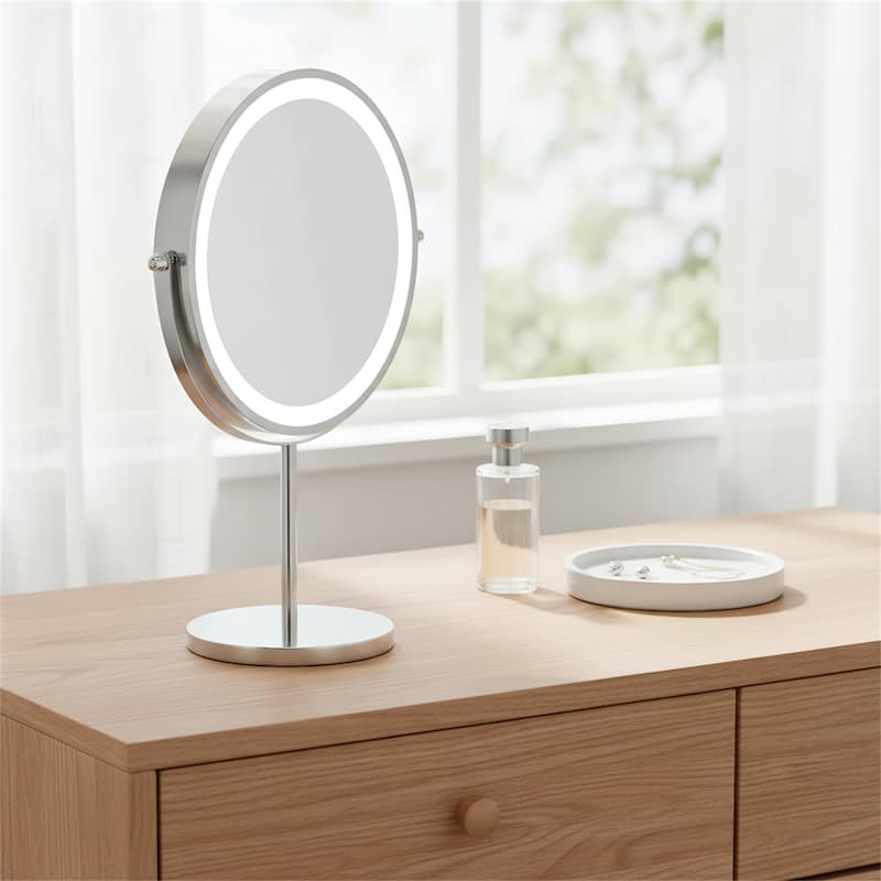 1X/10X 360 Rotation Makeup Mirror w/ Lights and 3 Color Lighting Dimmable