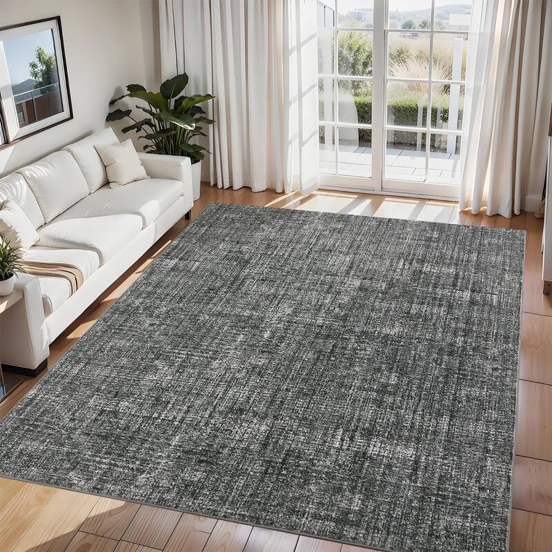 Washable Living Room Rugs Farmhouse Rug Modern Solid Carpet Soft Non Slip Area Rug - 5'x7' - Dark Gray