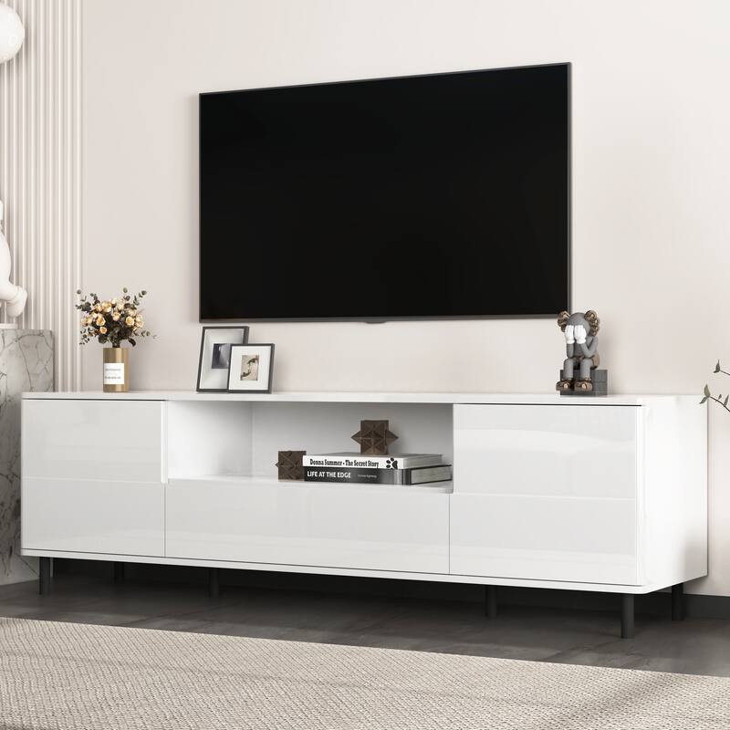 High Gloss Panel Modern TV Console, TV Stand, Entertainment Center with Storage Shelves,TV Cabinet for Living Room, Bedroom