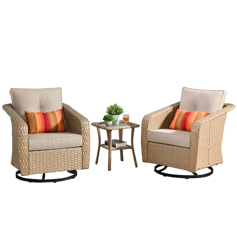 OVIOS Outdoor Wicker Swivel Chair 3-Piece Set (with Side Table)