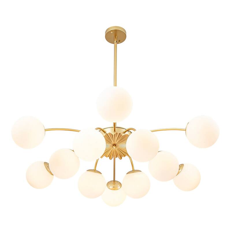 Mid-Century 12-Light Milky Glass Globe Sputnik Ceiling Light - 39in