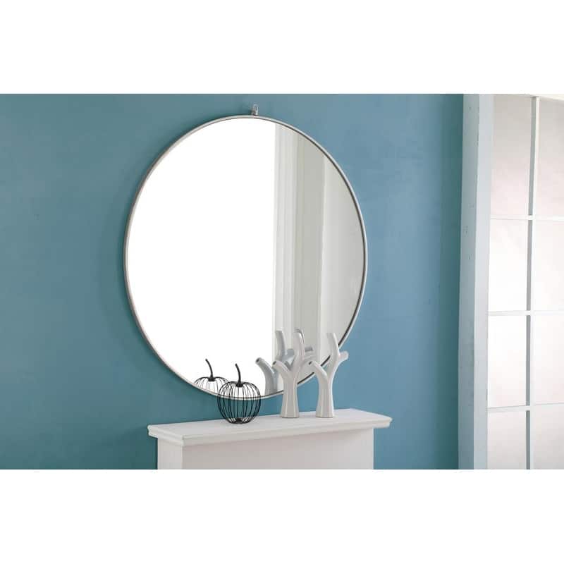 Carson Carrington Labbemala Metal Framed Round Wall Mirror - 48" Diameter - Silver