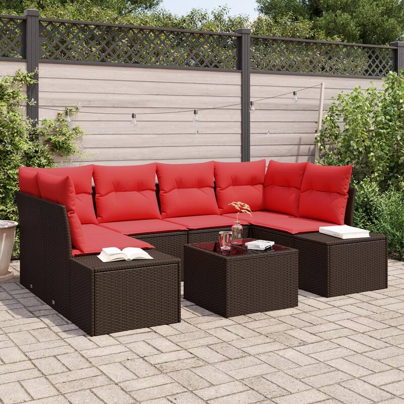 vidaXL 7 Piece Garden Sofa Set with Cushions - 92.1×60.6×27.2 - Brown