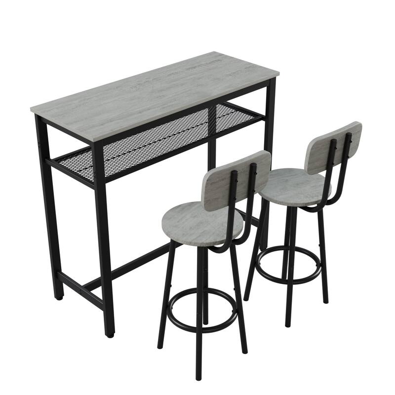 3 Piece Bar Table Set, Bar Table and Chairs Set of 2 with Metal Frame and Storage Rack