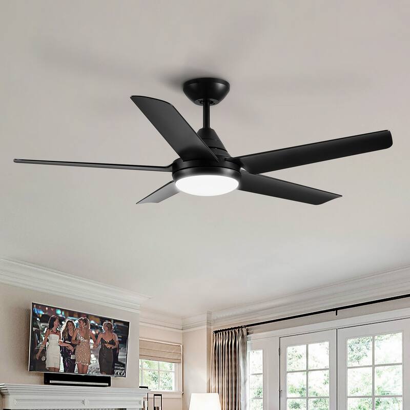 48 in. Dimmable Integrated LED Matte Black Ceiling Fan with Light and Remote - black