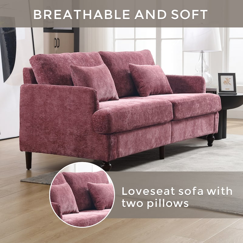 HOMEFUN Chenille Upholstered Mid Century Modern Wood Frame Loveseat for Living Room