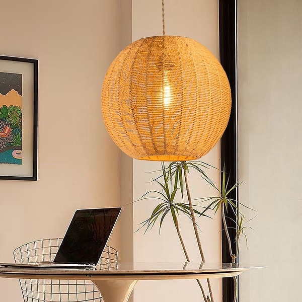 Ele Light Decor Woven Globe Shape Pendant Light Brown