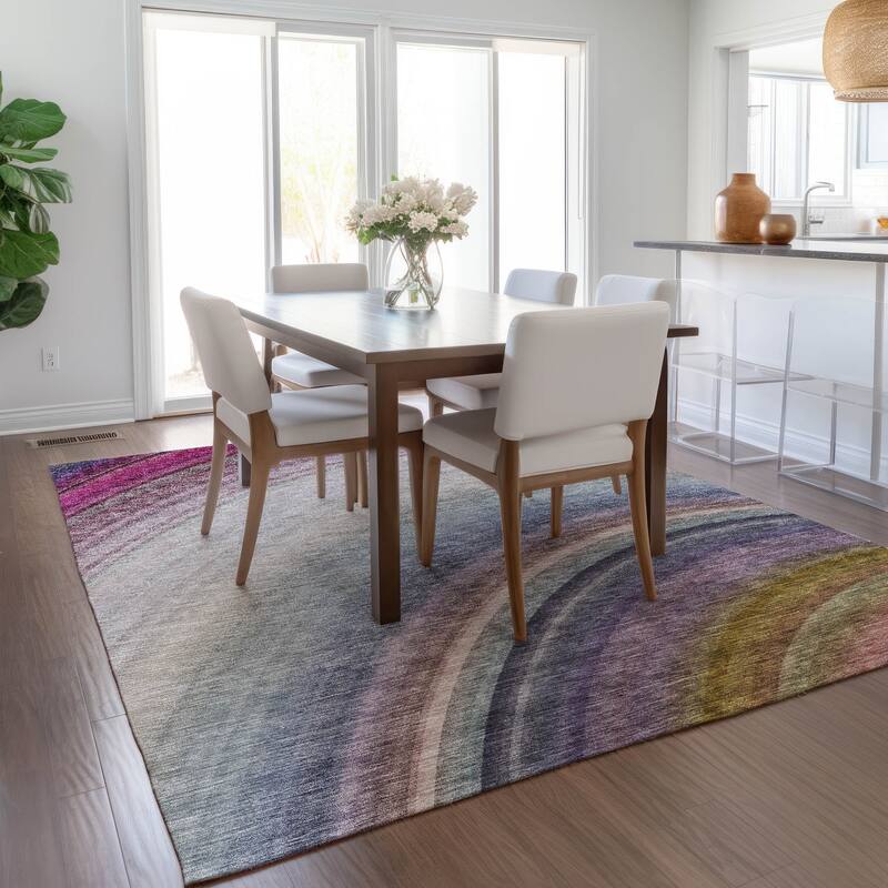 Machine Washable Indoor/ Outdoor Chantille Abstract Wave Rug