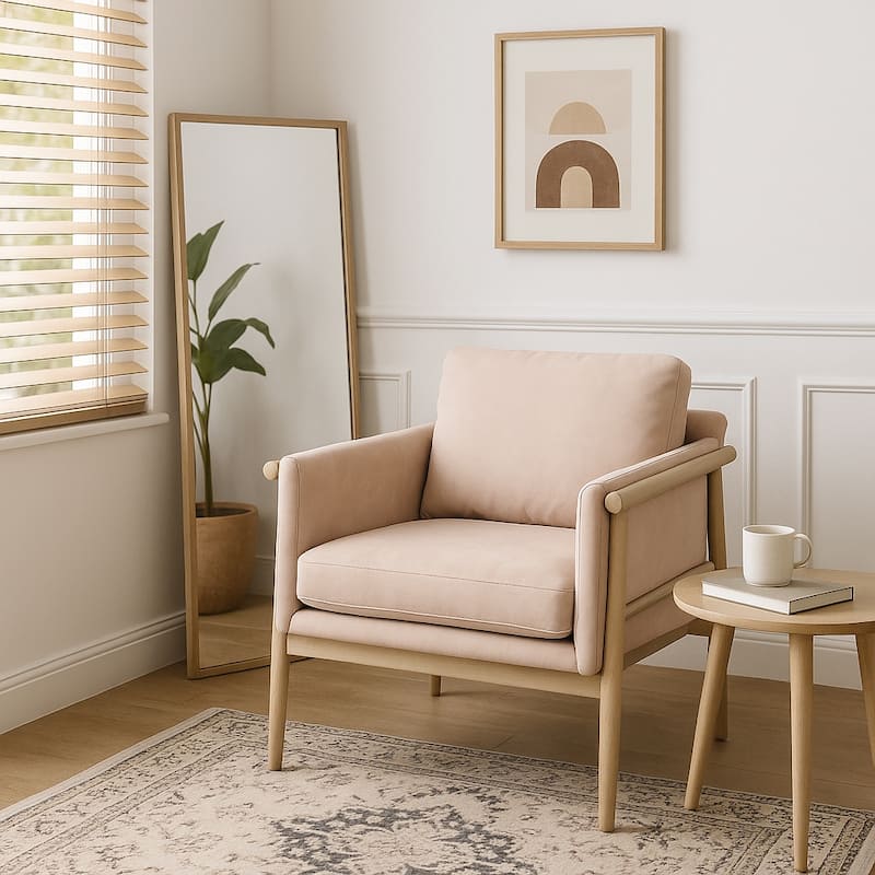 Fabric Armchair Comfortable Supportive Cushions Accent - 31" Ivory - 31.0"