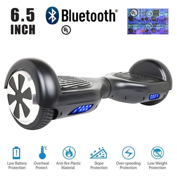 Hoverboard Bluetooth Two-Wheel Balancing Electric Scooter 6.5" UL 2272 Certified with Bluetooth Speaker LED Light (BLACK) - - 18518767