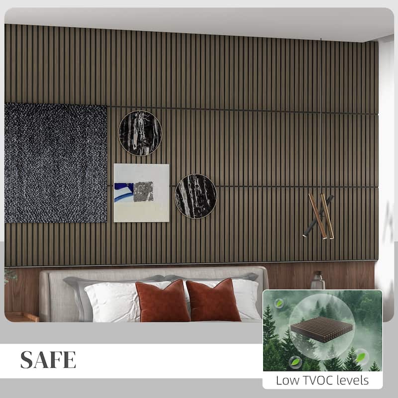 HOMCOM 4 Pack 3D Faux Wood Wall Panels, 24" x 24" Sound Absorbing Acoustic Panels, Wood Slat Wall Panels for Interior Wall Decor