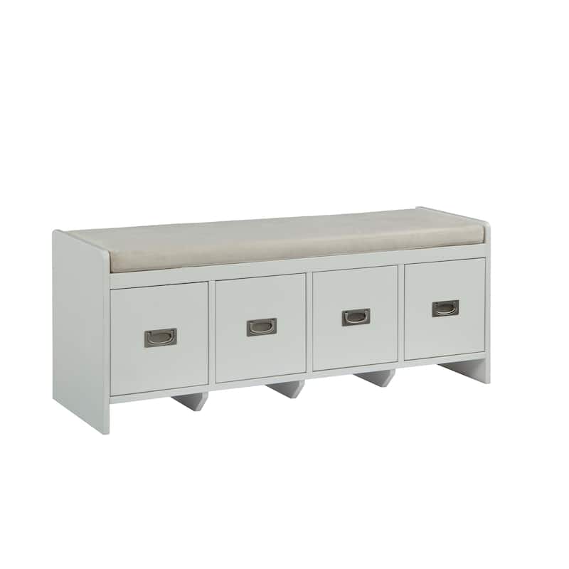 Berci Beige Fabric & White Finish Bench W/Storage