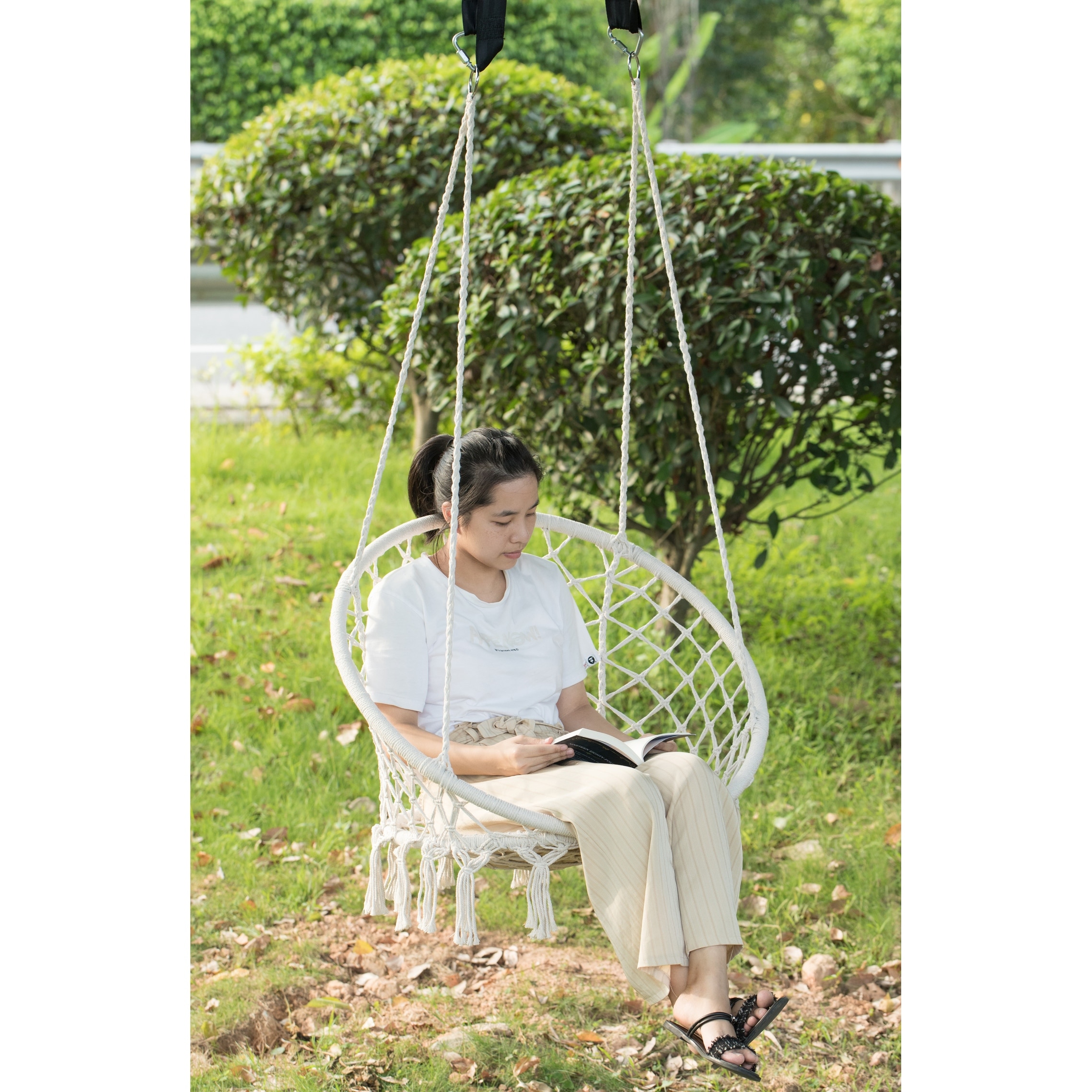 Tassel Cotton Hanging Rope Hammock Chair Swing Round Indoor Outdoor Home Garden 