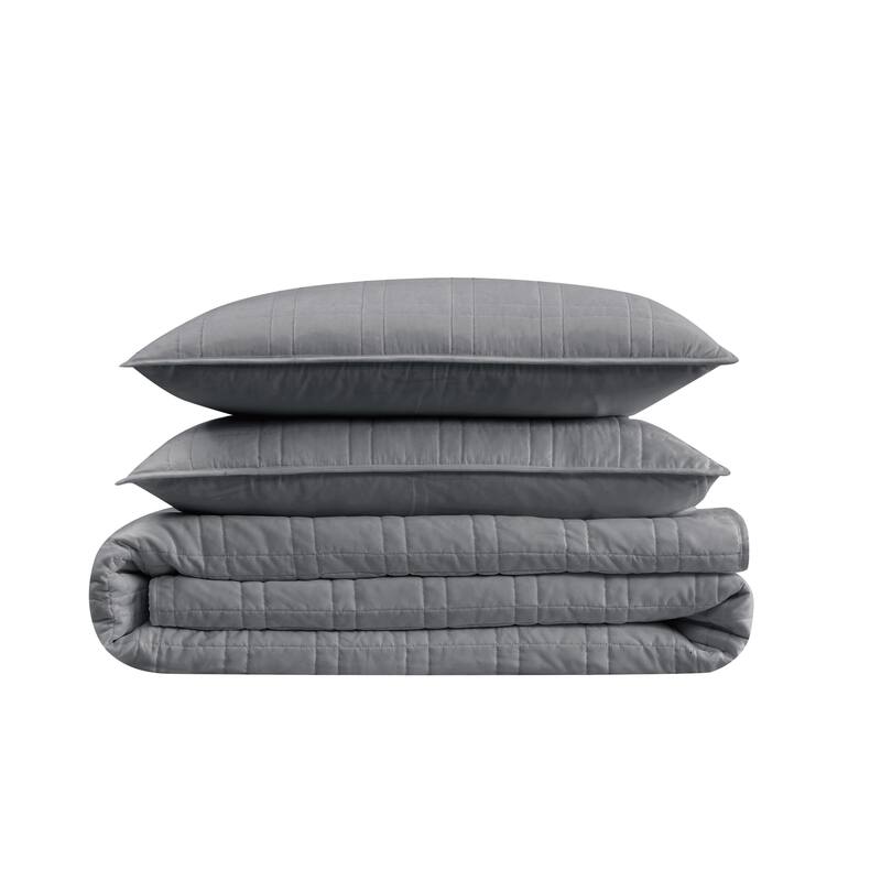 Cannon Heritage Solid 3 Piece Quilt Set - Grey - Twin - Twin XL