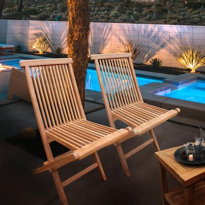 Seven Seas Teak Seaside Outdoor Patio Folding Side Chair, set of 2
