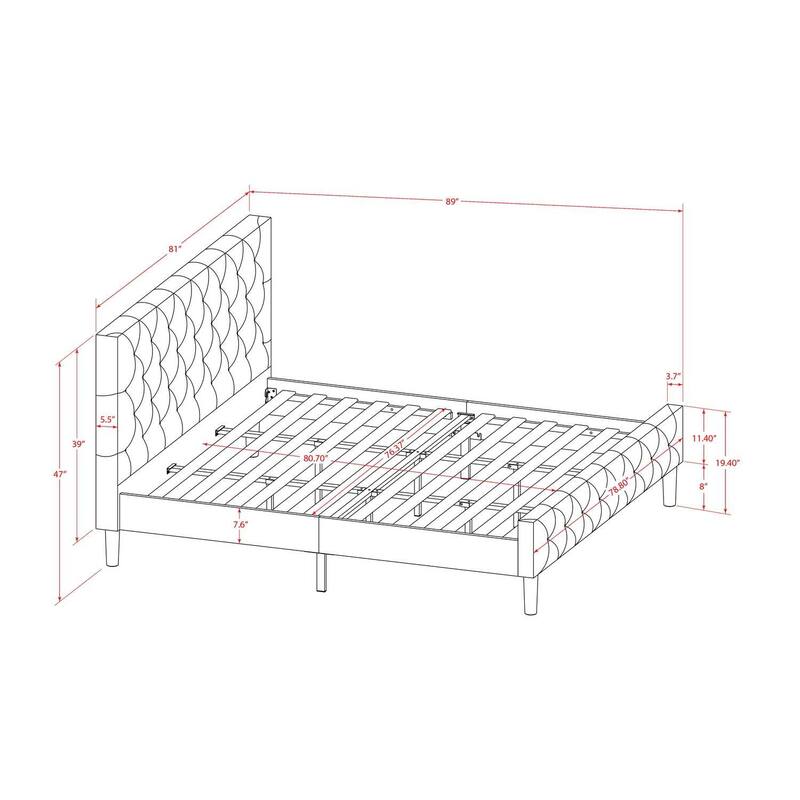 2 Piece Bed Set - Velvet Upholstered Platform Bed & Nightstand - Button Tufted Design