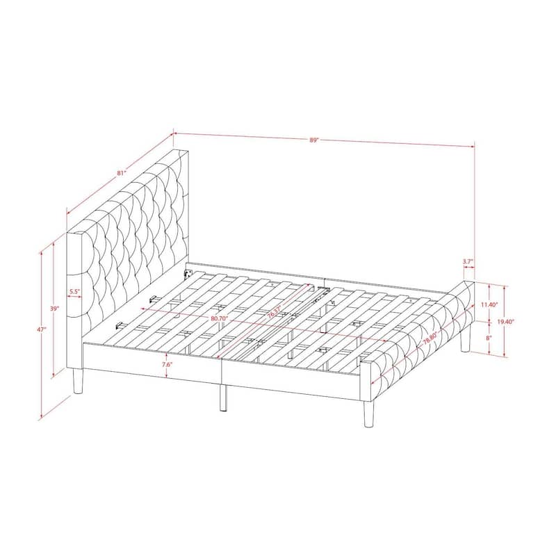 3-Piece Bed Set - Velvet Upholstered Platform Bed with Nightstand