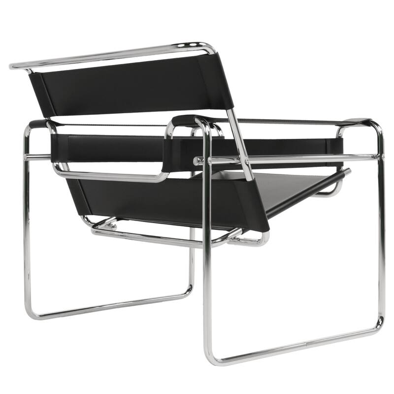 Breuer Chair Company Model B3 Wassilly Armchair Arm Chair w/ Chrome Frame & Black Bonded (REgenerated) Leather (Made in Italy)
