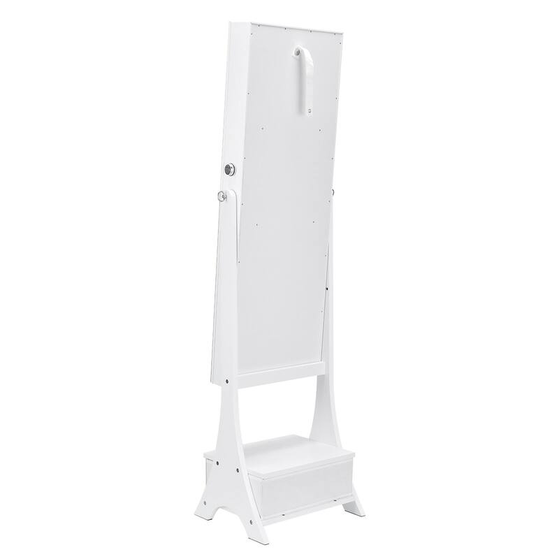 Full-Length Standing Mirror with Lockable Jewelry Cabinet Velvet Lining and Rotating Earring Holder