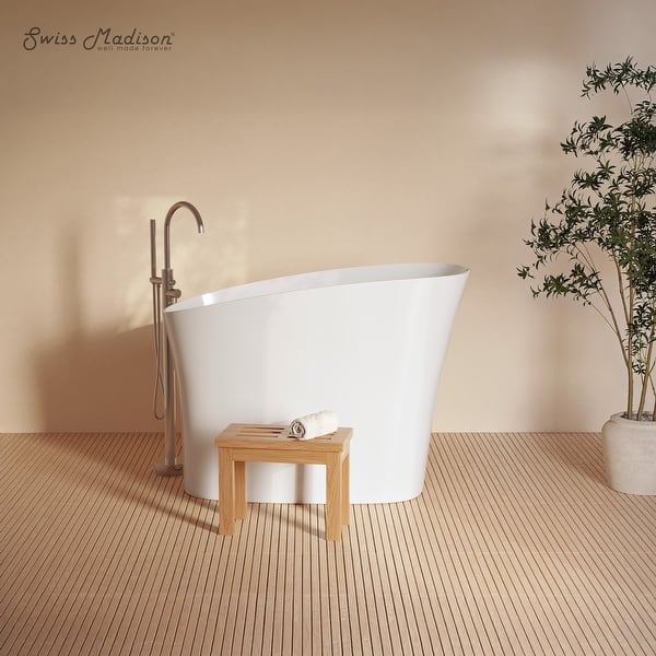 slide 2 of 6, Cascade Ii 48" Single Slipper Japanese Soaking Freestanding Bathtub In Matte White, Stool Included