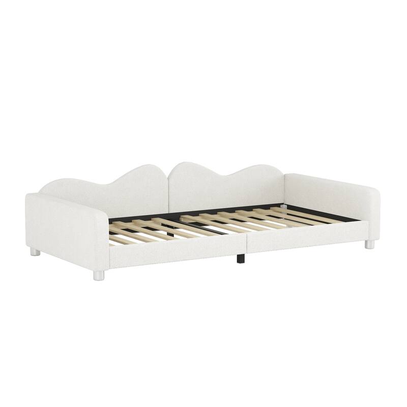 Sherpa Fabric Upholstered Daybed with Cloud-Shaped Backrest