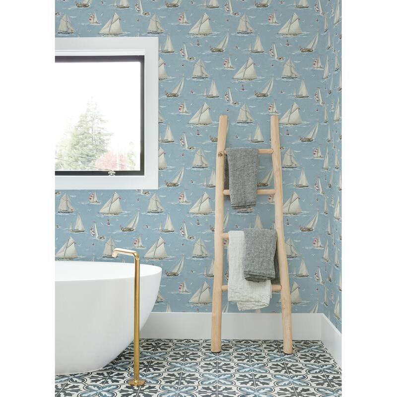 Chesapeake Leeward Light Blue Sailboat Wallpaper