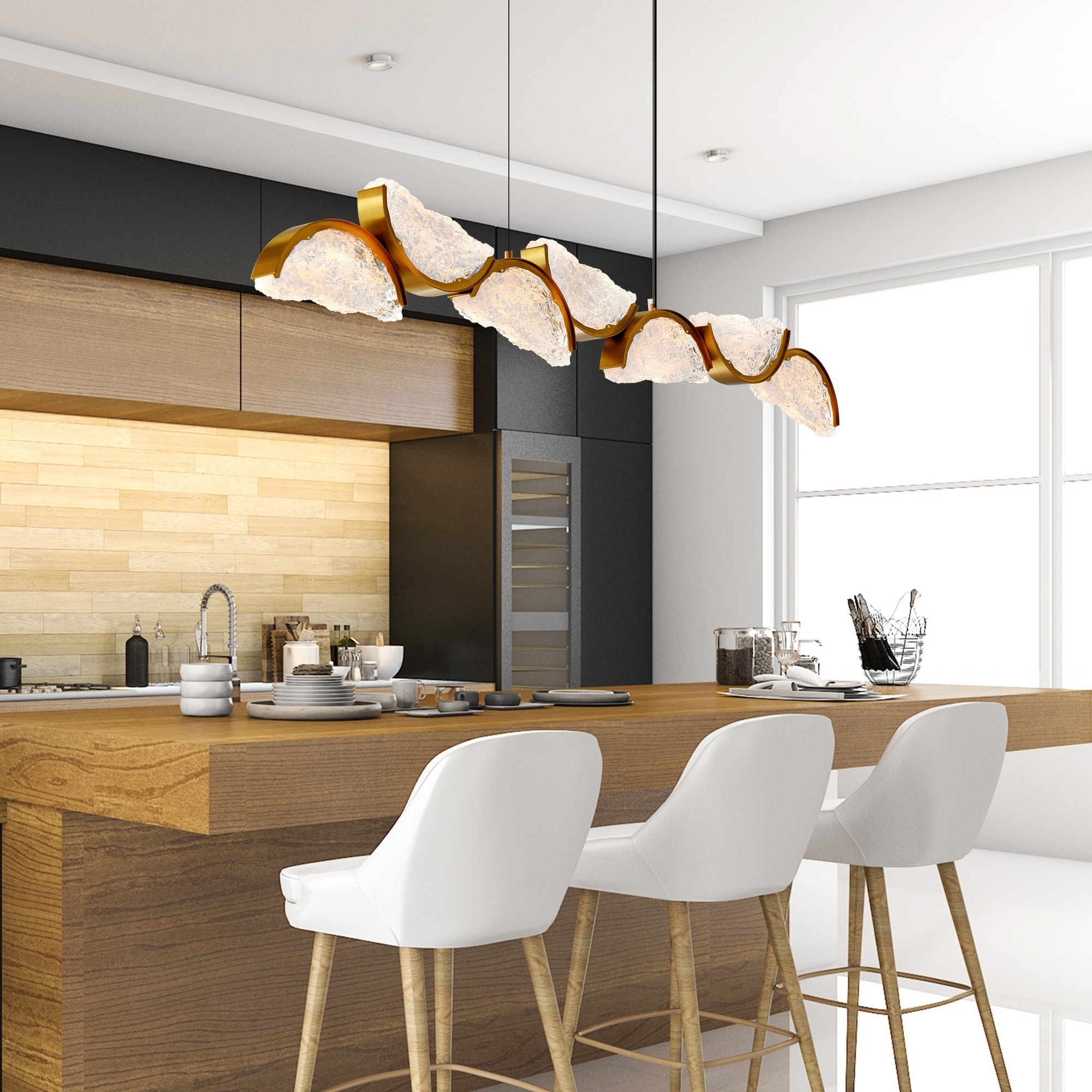 CWI Lighting Moon Integrated LED 54in Brass Chandelier with Handcrafted Glass