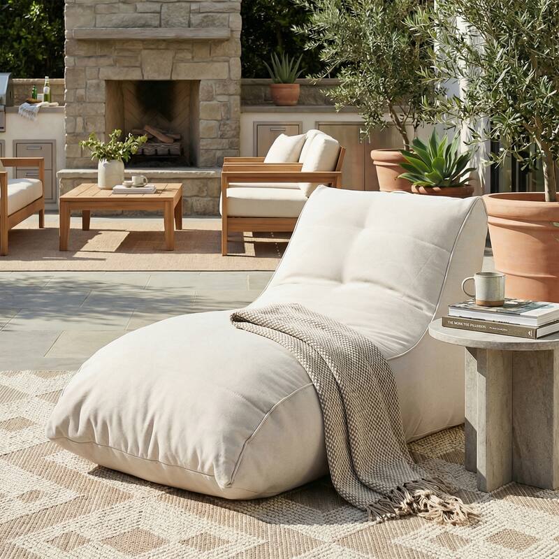 Christopher Knight Home - Ethel Casual Outdoor Upholstered Bean Bag Chair - Single - Beige