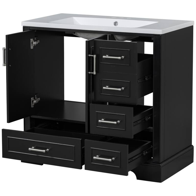 36 inch Solid Wood Traditional Bathroom Vanity with Ceramic Sink and Four Drawers